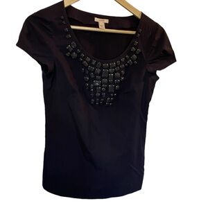 J. CREW Navy Jewel-Embellished T-Shirt Style Blouse Shortsleeve Pullover - Sz 0